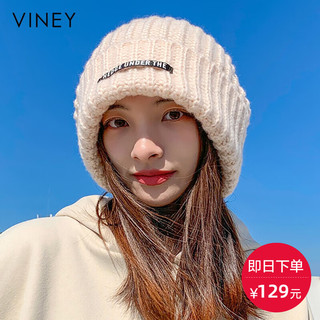 Viney帽子女秋冬季毛线保暖显脸小包头帽冬款百搭护耳大头围针织