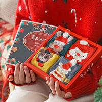 文黎轩4双礼盒装圣诞袜子女卡通可爱中筒袜圣诞节袜子保暖ins潮圣诞节袜 组合二 均码