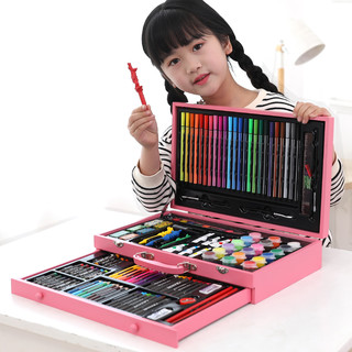 LERDER 乐缔 儿童画画工具套装 抽屉款130件粉色木盒绘画套装文具 画画玩具 画笔蜡笔水彩笔铅笔小学生生日礼物用品