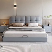 帝威奴 床皮床科技布双人床简约软靠卧室实木大床 浅灰色裸床