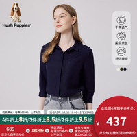 Hush Puppies暇步士女装2024春亚麻混纺透气七分袖简约衬衫 196深蓝 S