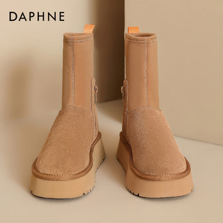 达芙妮（DAPHNE）厚底增高雪地靴女冬加绒保暖铅笔靴百搭时尚棉靴子 栗色 36