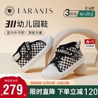 TARANIS 泰兰尼斯 冬季儿童室内鞋冬季黑白格时尚加绒男女童宝宝运动板鞋