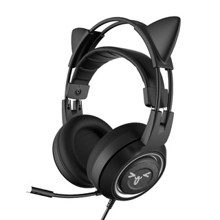 硕美科（SOMIC）G951 BLACK 猫耳朵 游戏耳机头戴式 电脑耳机麦克风有线吃鸡耳麦 USB7.1声道电竞耳机
