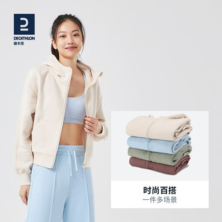 迪卡侬（DECATHLON） 秋季加绒卫衣连帽拉链开衫宽松休闲女运动外套WSDW 丁香棕 XS