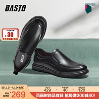 BASTO 百思图 商务正装一脚蹬乐福鞋厚底男休闲皮鞋51152CM3 黑色 41