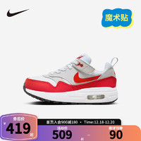 NIKE 耐克童鞋男女童气垫运动鞋AIR MAX 1轻盈缓震易穿脱儿童鞋 浅灰/大学红/白/黑 25码 适合脚长14cm