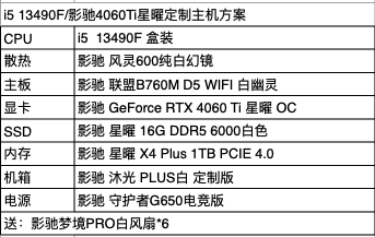 GALAPAD 影驰 DIY台式主机（i5-13490F、16GB、1TB、RTX4060Ti ）