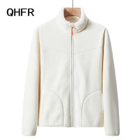 QHFR毛衫开衫加厚双面穿摇粒绒抓绒衣款珊瑚绒外套加绒家居服 KY1008S象牙白-女 2XL
