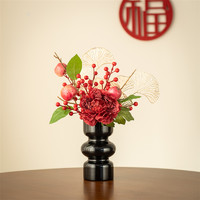 美歌伦 Meigelun中式春节仿真花红色绢花福禄花瓶客厅餐桌样板间装饰花摆件假花