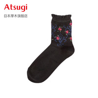 厚木花纹袜子休闲甜美短袜柔软透气女袜ins潮款女士中筒袜JGW5096 480黑色 均码22-24