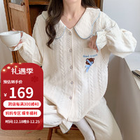 婧麒（JOYNCLEON）空气棉月子服睡衣女秋冬季套装产后产妇喂奶哺乳期家居服 米白-Jyz100648 L