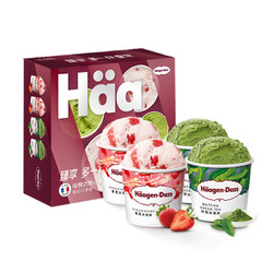 Häagen·Dazs 哈根达斯 冰淇淋四杯礼盒装草莓抹茶味324g