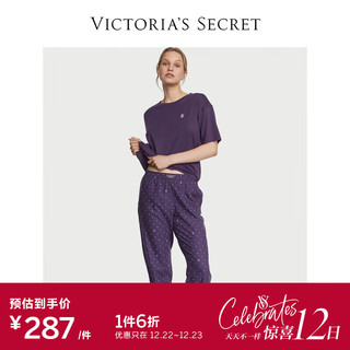 VICTORIA'S SECRET 舒适柔软睡衣套装女士家居服 5X5M紫色LOGO圆点印花 11221274 L