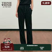 Teenie Weenie小熊2024年早春黑色直筒休闲裤宽松韩版长裤女装 黑色 155/XS