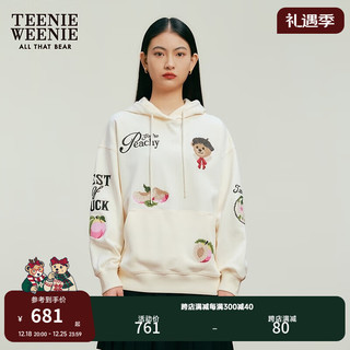 Teenie Weenie小熊2024年早春十字绣连帽卫衣宽松柔软上衣女装 象牙白 160/S