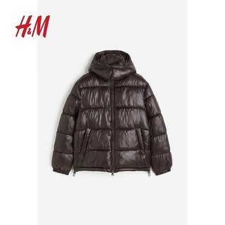 H&M 男装棉服2023冬季新款保暖休闲舒适大廓形连帽夹克1196497 棕色 XL