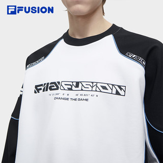 FILA FUSION斐乐潮牌男子套头卫衣2024春季拼色插肩针织上衣 标准白-WT 165/88A/S