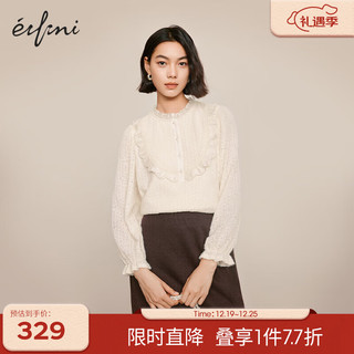 伊芙丽（eifini）伊芙丽精致感木耳边磨毛加厚蕾丝衫小上衣女2023冬装百搭打底 米色 165/88A/L