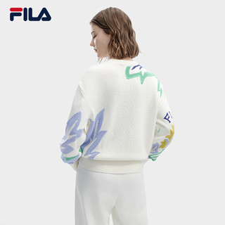 FILA 斐乐 官方V&A联名大艺术家编织衫女子毛衣2024时尚宽松满印上衣