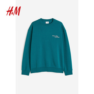 H&M男装卫衣休闲圆领简约长袖套头衫0981416 蓝绿色/Connected 175/100A