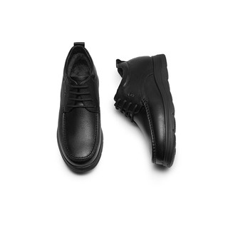 红蜻蜓男士棉鞋商务休闲皮鞋保暖防寒中老年棉鞋WTD43334 黑色系带 38