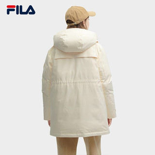 FILA 斐乐女士中长款羽绒服2023冬时尚休闲舒适连帽外套 茭白-IV 165/84A/M