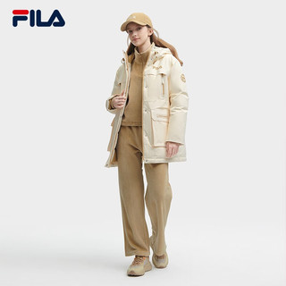 FILA 斐乐女士中长款羽绒服2023冬时尚休闲舒适连帽外套 茭白-IV 165/84A/M