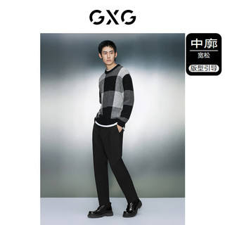 GXG男装  灰色撞色简约时尚圆领针织衫毛衣男士 冬季 灰色(羊毛50%) 180/XL