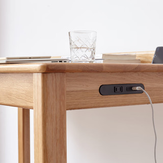 源氏木语实木书桌北欧简约电脑桌橡木小户型桌带笔槽充电办公学习桌1.0米