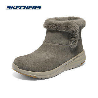 SKECHERS 斯凯奇 秋季时尚一脚蹬中帮靴缓震透气雪地靴144775 深灰褐色/DKTP 35