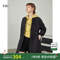 范思蓝恩 新款时尚设计感波浪曲线收腰显瘦中长羽绒服214080 黑色（长款） S