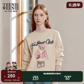 Teenie Weenie小熊加绒卫衣女20圆领套头卫衣宽松韩版女时尚休闲 乳白色 155/XS