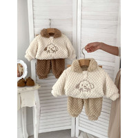 全棉时代 冬季婴童加绒套装可爱卡通刺绣套头长袖长裤宝宝加厚保暖两件套