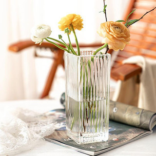 墨斗鱼 玻璃花瓶 装饰花器条纹方缸8488