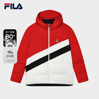 FILA 斐乐男士羽绒服撞色拼接休闲舒适连帽外套 传奇红-RD 160/84A/XS