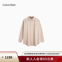 Calvin Klein  Jeans24春季男士刺绣方标休闲通勤牛津纺长袖衬衫J324902 PED-奶茶咖 L