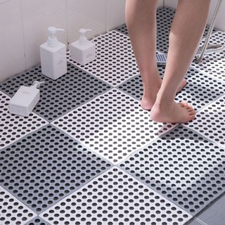 QW 青苇 自由拼接浴室防滑垫灰白6片装浴室淋浴隔水垫卫生间可剪裁地垫