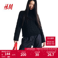 H&M冬季女装绞花针织圆高领套衫1198507 黑色 155/76A