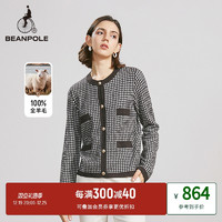 BEANPOLE 滨波 春秋女士小香风格纹圆领开衫毛衣