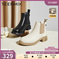 TEENMIX 天美意 复古切尔西靴女烟筒靴加绒短靴2022冬新款商场同款BE941DD2