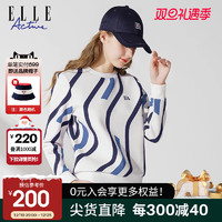 ELLE Active 2023初秋款法式休闲卫衣女拼色显瘦圆领运动套头衫