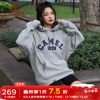骆驼 CAMEL连帽卫衣女冬加绒保暖简约时尚中性复古连帽套头运动卫衣 L050，中花灰，男女同款 L
