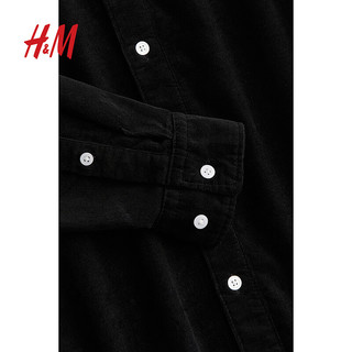 H&M男装衬衫时尚简约休闲外穿内搭灯绒芯上衣1195967 黑色 165/84A