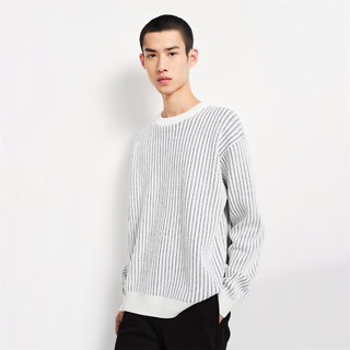 杰克·琼斯（JACK&JONES）23冬季针织衫男通勤日常休闲宽松圆领条纹毛衣男 224124007 A06本白色 165/88A/XS