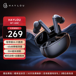 HAYLOU 嘿喽 W1 ANC 降噪真无线蓝牙耳机 入耳式音乐游戏运动耳机 - 45dB自适应降噪双圈动铁双单元 耀蓝