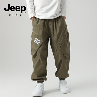 Jeep儿童裤子秋装中大童运动休闲纯棉卫裤青少年工装长裤 卡其 160cm