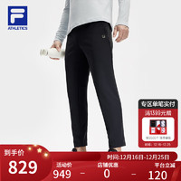 FILA 斐乐男士针织长裤2024春季跑步直口修身运动裤 深黑-BK 170/80A/M