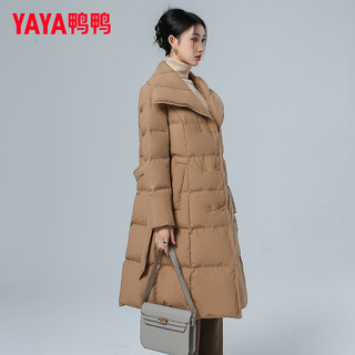 鸭鸭羽绒服鸭鸭（YAYA）羽绒服女长款过膝冬季时尚大翻领收腰显瘦保暖外套AT 卡其色 155/80A(S)