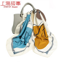 上海故事90cm钻石纹时尚方巾丝巾女春秋头巾发带职业小领巾时尚洋气围巾女 后现代生活